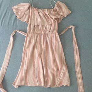 pink and white off the shoulder dress